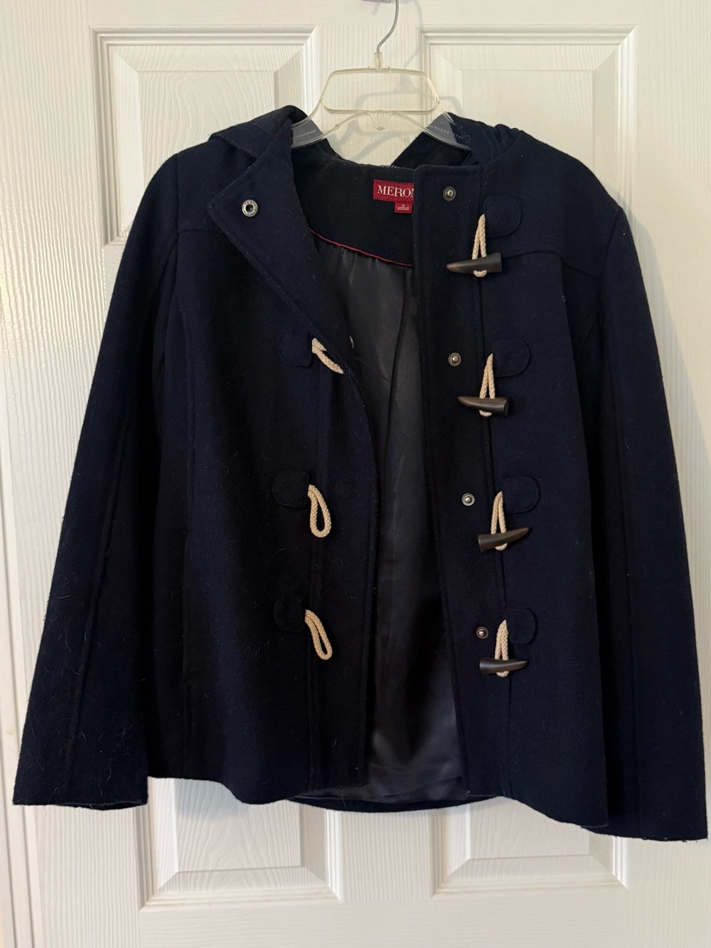 Merona Navy Toggle Wool-Blend Hooded Peacoat Coat Jacket